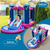 NNECW Kids 3-in-1 Inflatable Space-themed Bounce House with Jumping Area & Slide with Blower