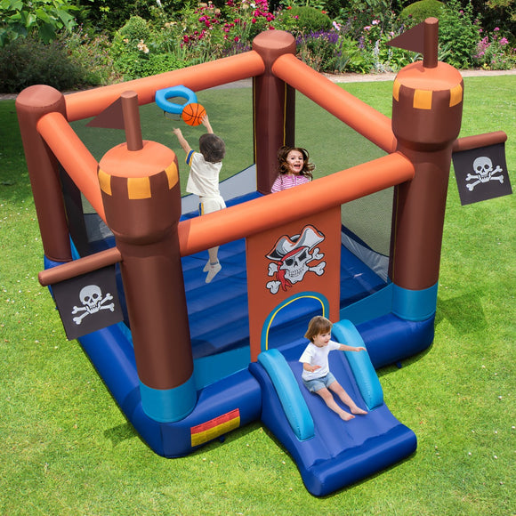 NNECW  Inflatable Bounce Castle with Large Bounce Area and Basketball Hoop for Outdoor Play without Blower