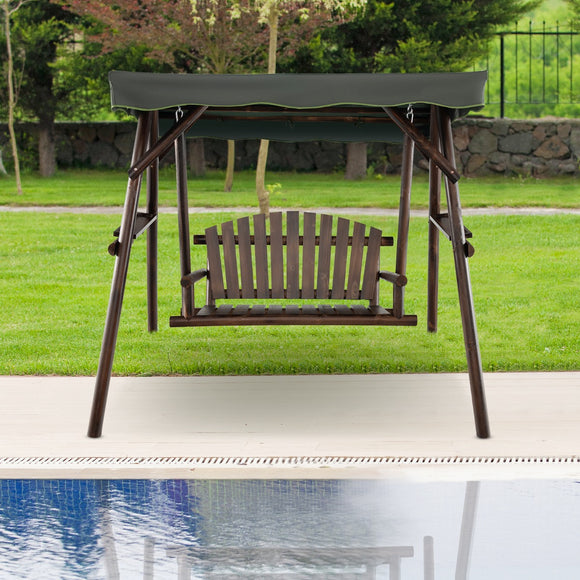 NNECW 2 Person A-frame Wooden Garden Swing Chair with Adjustable Canopy