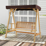 NNECW 2-Person Wooden Swing Chair with Canopy & Armrests