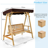 NNECW 2-Person Wooden Swing Chair with Canopy & Armrests