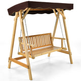 NNECW 2-Person Wooden Swing Chair with Canopy & Armrests