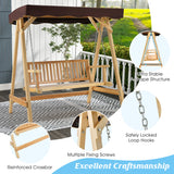 NNECW 2-Person Wooden Swing Chair with Canopy & Armrests
