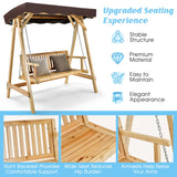 NNECW 2-Person Wooden Swing Chair with Canopy & Armrests