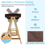 NNECW 2-Person Wooden Swing Chair with Canopy & Armrests