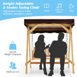 NNECW 2-Person Wooden Swing Chair with Canopy & Armrests
