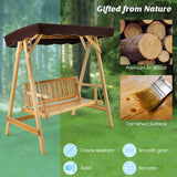 NNECW 2-Person Wooden Swing Chair with Canopy & Armrests