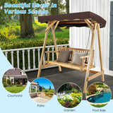 NNECW 2-Person Wooden Swing Chair with Canopy & Armrests