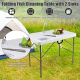 NNECW Folding Fish Fillet Station with 2 Built-in Sinks for Camping