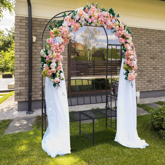 NNECW Steel Garden Arch with 2-Seat Bench for Climbing Plants