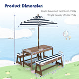 NNECW Kids Table &amp Bench Set with Umbrella &amp Cushions for Indoor Outdoor Activity-Blue