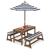 NNECW Kids Table &amp Bench Set with Umbrella &amp Cushions for Indoor Outdoor Activity-Blue