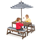 NNECW Kids Table &amp Bench Set with Umbrella &amp Cushions for Indoor Outdoor Activity-Blue