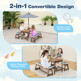 NNECW Kids Table &amp Bench Set with Umbrella &amp Cushions for Indoor Outdoor Activity-Blue