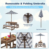 NNECW Kids Table &amp Bench Set with Umbrella &amp Cushions for Indoor Outdoor Activity-Blue