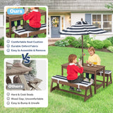 NNECW Kids Table &amp Bench Set with Umbrella &amp Cushions for Indoor Outdoor Activity-Blue