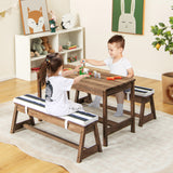 NNECW Kids Table &amp Bench Set with Umbrella &amp Cushions for Indoor Outdoor Activity-Blue
