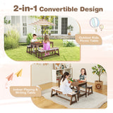 NNECW Kids Table &amp Bench Set with Umbrella &amp Cushions for Indoor Outdoor Activity-Brown