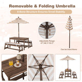 NNECW Kids Table &amp Bench Set with Umbrella &amp Cushions for Indoor Outdoor Activity-Brown