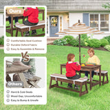 NNECW Kids Table &amp Bench Set with Umbrella &amp Cushions for Indoor Outdoor Activity-Brown