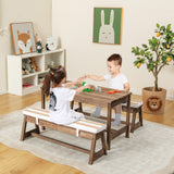 NNECW Kids Table &amp Bench Set with Umbrella &amp Cushions for Indoor Outdoor Activity-Brown