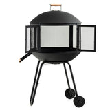 NNECW Rolling Wood Burning Firepit with Wheels & Handle for Camping