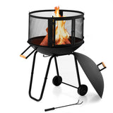 NNECW Rolling Wood Burning Firepit with Wheels & Handle for Camping