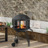 NNECW Rolling Wood Burning Firepit with Wheels & Handle for Camping