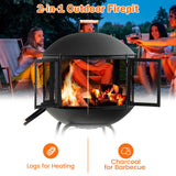 NNECW Rolling Wood Burning Firepit with Wheels & Handle for Camping