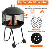 NNECW Rolling Wood Burning Firepit with Wheels & Handle for Camping