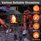NNECW Rolling Wood Burning Firepit with Wheels & Handle for Camping