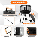 NNECW Rolling Wood Burning Firepit with Wheels & Handle for Camping