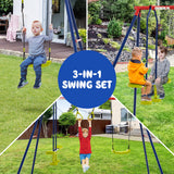 NNECW 3-in-1 Outdoor Swing Set with Ground Stakes for Garden/Backyard/Park