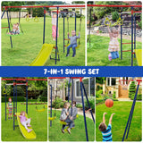 NNECW 7-in-1 Outdoor Swing Set with Ground Stakes for Garden/Backyard/Park