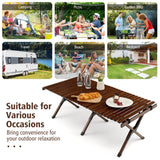 NNECW Folding Bamboo Camping Table with Carry Bag for BBQ &amp Party &amp Picnic &amp Hike-Coffee