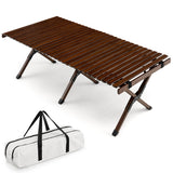 NNECW Folding Bamboo Camping Table with Carry Bag for BBQ &amp Party &amp Picnic &amp Hike-Coffee