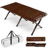 NNECW Folding Bamboo Camping Table with Carry Bag for BBQ &amp Party &amp Picnic &amp Hike-Coffee