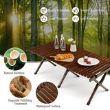 NNECW Folding Bamboo Camping Table with Carry Bag for BBQ &amp Party &amp Picnic &amp Hike-Coffee