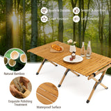 NNECW Folding Bamboo Camping Table with Carry Bag for BBQ &amp Party &amp Picnic &amp Hike-Natural
