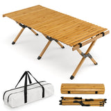 NNECW Folding Bamboo Camping Table with Carry Bag for BBQ &amp Party &amp Picnic &amp Hike-Natural