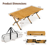 NNECW Folding Bamboo Camping Table with Carry Bag for BBQ &amp Party &amp Picnic &amp Hike-Natural