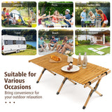 NNECW Folding Bamboo Camping Table with Carry Bag for BBQ &amp Party &amp Picnic &amp Hike-Natural