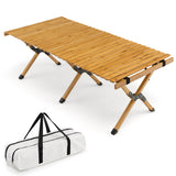NNECW Folding Bamboo Camping Table with Carry Bag for BBQ &amp Party &amp Picnic &amp Hike-Natural