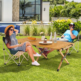 NNECW Folding Bamboo Camping Table with Carry Bag for BBQ &amp Party &amp Picnic &amp Hike-Natural