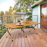 NNECW Folding Bamboo Camping Table with Carry Bag for BBQ &amp Party &amp Picnic &amp Hike-Natural