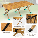 NNECW Folding Bamboo Camping Table with Carry Bag for BBQ &amp Party &amp Picnic &amp Hike-Natural