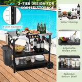 NNECW 3-tier Mobile Food Prep Cart with Adjustable Shelf