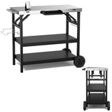 NNECW 3-tier Mobile Food Prep Cart with Adjustable Shelf