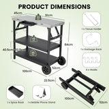 NNECW 3-tier Mobile Food Prep Cart with Adjustable Shelf