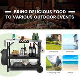NNECW 3-tier Mobile Food Prep Cart with Adjustable Shelf